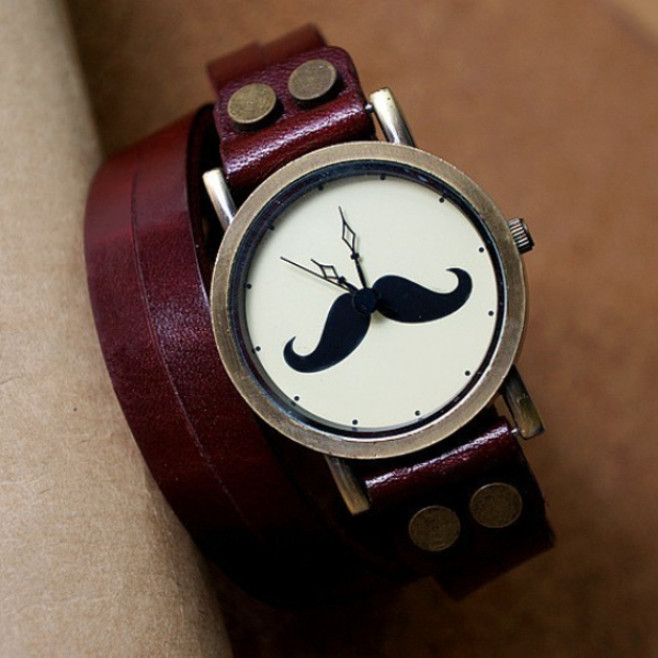 Leather Wrap Watch, Women Watch, Mustache Bracelet Watch on Luulla